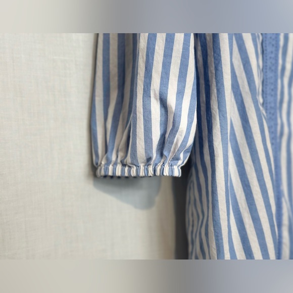 Lands End - Cotton Poplin Split-Neck Dress Sz LP - Chicory Blue Stripe - Picture 4 of 15